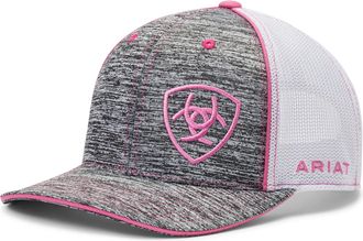 Ariat Womens Offset Shield Logo Trucker Cap in Gray/Pink, by Ariat