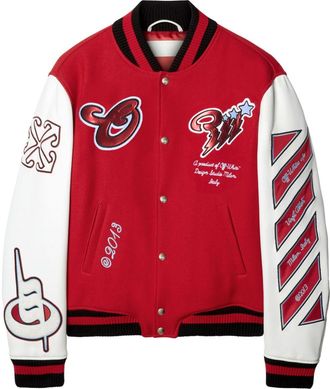 Off-white patchwork bomber jacket - men - Virgin Wool/Leather/Polyamide/Viscose - 50 - Red