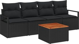 vidaXL Garden Sofa Set with Cushion 5 pcs Black Poly rattan Vidaxl