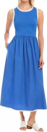 Karen Kane Sleeveless Edge Stitch Contrast Midi Dress In Blue