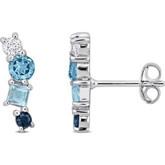 Delmar Mixed Cut Swiss London Blue Topaz, Sky Blue Topaz & White Sapphire Stud Earrings at Nordstrom Rack