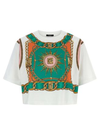 Balmain White Foulard Print T-shirt
