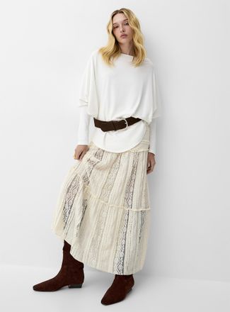 Icone Womens Openwork lace and ruffles maxi skirt