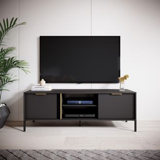 Dmora Mueble Para Tv Kaleka, 2 Estantes, 2 Puertas, 4 Compartimentos, 153x40x53h Cm Negro
