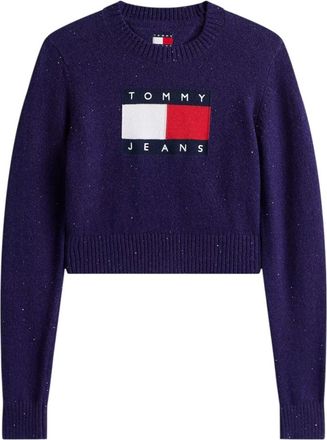 Tommy Jeans Truien & Vesten, Dames, Paars, S, Katoen, Sparkle Flag Sweater