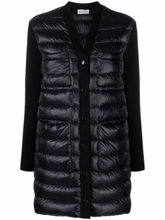 Moncler V-neck padded coat - women - Polyamide/Polyamide/Cotton/Feather Down - M - Black