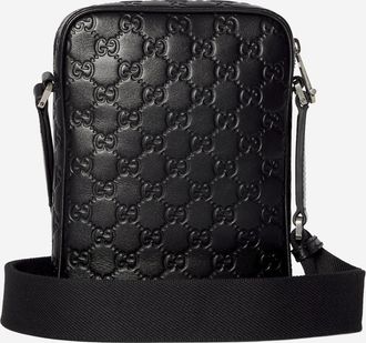 Gucci Mens Gg Emblem Shoulder Bag Black Leather