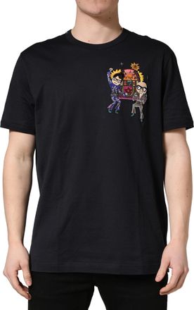 Dolce & Gabbana Black dgfamily Patch Men Crew Neck T-Shirt Cotton