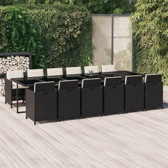 vidaXL Set Comedor De Jard&iacute;n 13 Pzas Con Cojines Rat&aacute;n Sint&eacute;tico Negro Vidaxl
