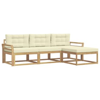 vidaXL Conjunto De Sof&aacute;s De Exterior 4 Pcs Blanco Y Crema Poli&eacute;ster Vidaxl