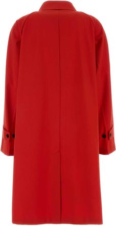 Prada Womens Red Gabardine Overcoat Recycled Polyester Cotton