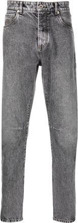 Brunello Cucinelli stonewash straight-leg jeans - men - Cotton/Cotton/Calf Leather - 54 - Grey