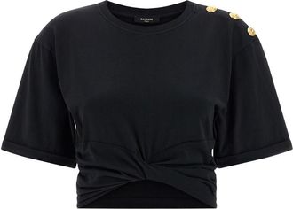 Balmain Knotted Crop T-Shirt
