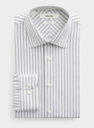 Selected Mens Grey vertical-stripe shirt Slim fit