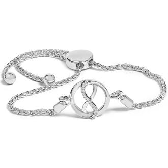 House of Brilliance 925 Sterling Silver Diamond Accent Ribbon and Circle Bolo Adjustable Bracelet at Nordstrom