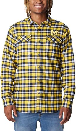 Columbia Maize Michigan Wolverines Flare Gun Flannel Long Sleeve Shirt at Nordstrom, Size Large