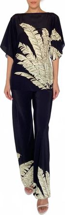 Hemant & Nandita Palm Boat-Neck Blouse In Black