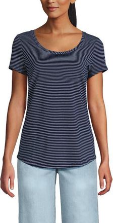 Lands End Lightweight Jersey T-shirt in Deep Sea Navy Thin Stripe at Nordstrom, Size X-Small P