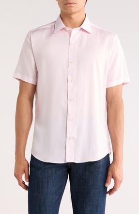 David Donahue Micro Print Short Sleeve Shirt in Pink/Multi at Nordstrom Rack, Size Xx-Large