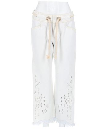 Isabel Marant Neutrals Alison Drawstring Frayed Hem Cotton Pants