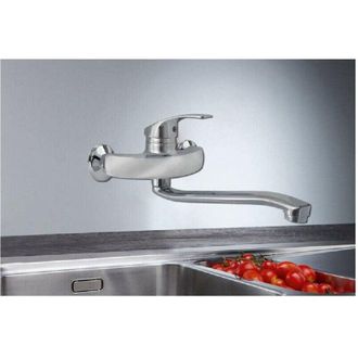 Trade Shop Trade Shop - Rubinetto A Parete Miscelatore 2 Fori A Muro Per Lavello Da Cucina Cromato 52335