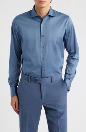 Canali Regular Fit Cotton Jersey Dress Shirt in Blue at Nordstrom, Size Xx-Large