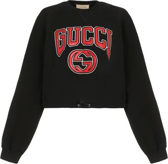 Gucci Sweatshirts, female, Black, Size: XS Cotton Crew-neck Sweatshirt