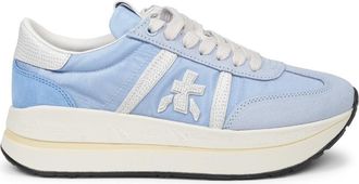 Premiata Soft Blue Sneakers with Distinctive Logo and Contrasting Outsole