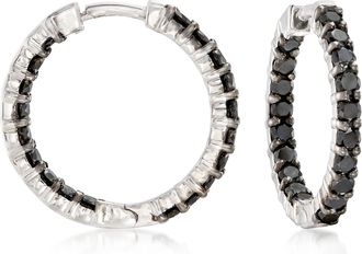 Ross-Simons Black Diamond Inside-Outside Hoop Earrings in Sterling Silver