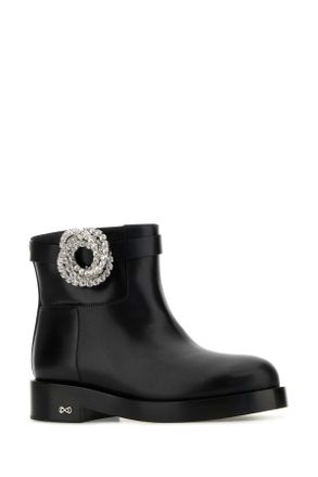 Mach & Mach Womens Black Leather Galaxy Ankle Boots Stivali