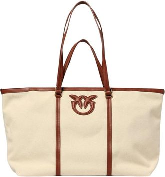 Pinko Pinko, Tassen, Dames, Beige, ONE Size, Stijlvolle Canvas Tote Tas