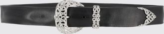 Orciani Smooth Calf Leather Belt with Crystal-Covered Jewel Buckle