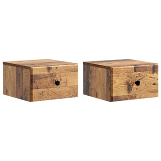 vidaXL Mesita De Noche De Pared Con Caj&oacute;n 2 Pcs Madera Envejecida Vidaxl
