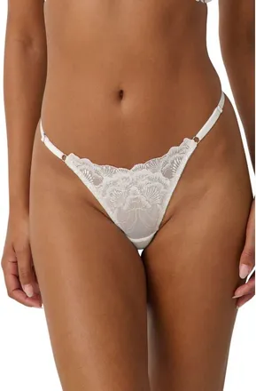 Kat The Label Charli Embroidered Thong in White at Nordstrom, Size Xxx-Large