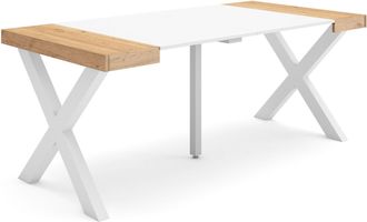 Skraut Home Mesa Consola Extensible, Mesa Comedor Plegable, 180, Para 8 Comensales, Patas Madera Maciza, Estilo Moderno, Roble Y Blanco - Skraut Home