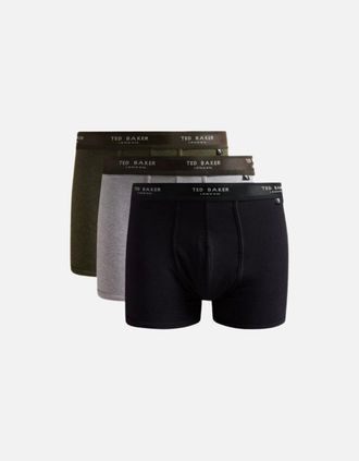 Ted Baker Mens 3-Pack Coloured Boxer Trunks, Black/Grey/Green - Size: 33/32/32