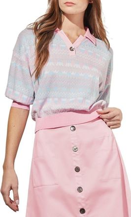 Ming Wang Puff Sleeve Pointelle Top in Perfect Pink Multi at Nordstrom Rack, Size X-Large