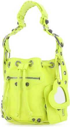 Balenciaga Womens Fluo Yellow Leather Le Cagole Xs Bucket Bag 7206 P Domesticated Lamb Borse A Secchiello