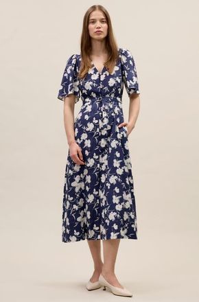 Rebecca Taylor Bea Linen Maxi Dress in Navy Combo at Nordstrom, Size X-Small