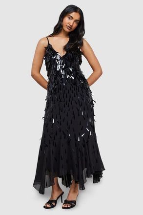 Warehouse Premium Teardrop Embellished Midi Dress in Black at Nordstrom, Size 12