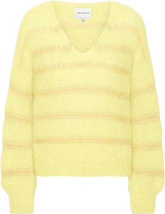 Americandreams Katie LS Knit - Dames - V-hals truien - Geel - S - Wol - Truien & Vesten