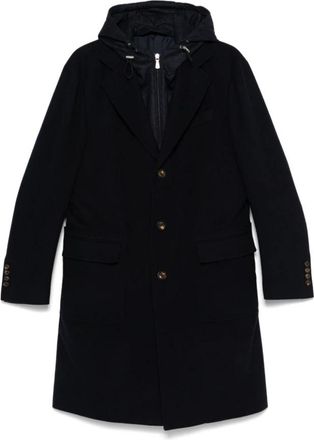 Eleventy Parkas, male, Blue, Size: 2XL Navy Blue Wool Panelled Coat