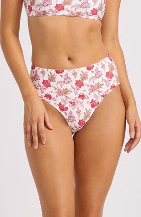 Seafolly Floral High Waist Bikini Bottoms in Ecru at Nordstrom, Size 10