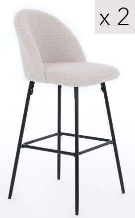 Nordlys Set of 2 Scandinavian Metal Fabric Bar Stools in White