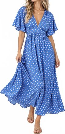 Q2 Angel Sleeves Cinched At The Waist Maxi Dress In Blue