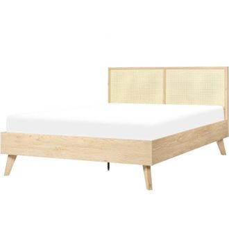 Beliani Cama Con Somier Madera Clara 140 X 200 Cm Cabecero Monpazier