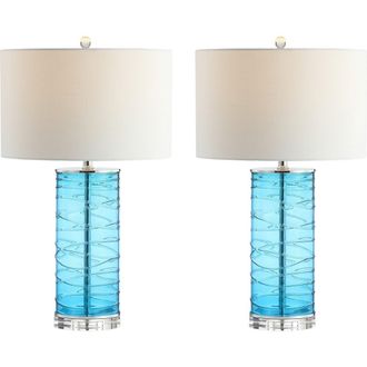 Jonathan Y Designs Cole 27.5 Modern Fused Glass Cylinder LED Table Lamp in Turquoise at Nordstrom