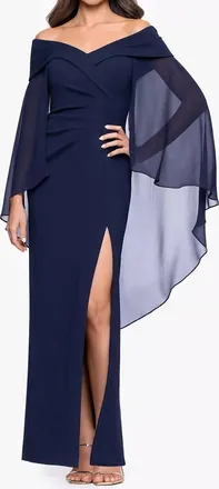 Xscape Off-The-Shoulder Cape Dress - Petite In Blue