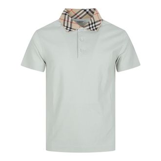 Burberry Polo Shirts, male, Green, Size: XL Check Collar Cotton Polo Shirt