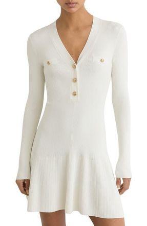 Reiss Lavelle Knit Button-Detail Minidress in Ivory at Nordstrom, Size X-Large